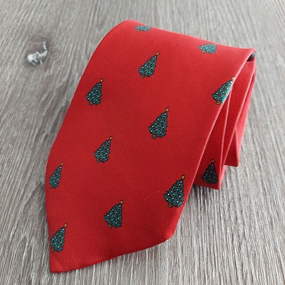 Men’s John Henry Silk Tie, Christmas Tree - Red